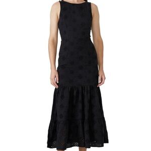 Bardot Eyelet Tie-Back Black Dress Size 6